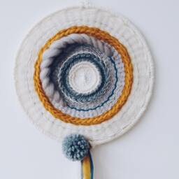Sunny Sky Round Wall Hanging With Pompom/Woven Hanging/Textile Weaving/Wall Art Tapestry - thumbnail 2