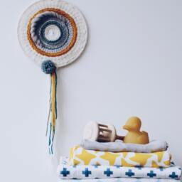 Sunny Sky Round Wall Hanging With Pompom/Woven Hanging/Textile Weaving/Wall Art Tapestry