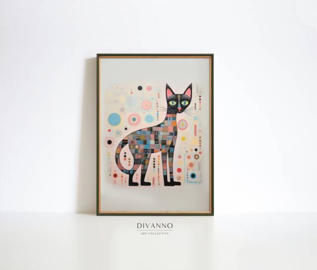 Fantasy Cat Print, Kitten Poster, Siamese Painting Wall Art, Contemporary Digital, Pet Canvas, Retro Printable Gift, Feline Decor - image 1