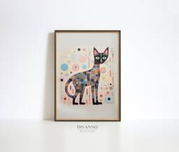 Fantasy Cat Print, Kitten Poster, Siamese Painting Wall Art, Contemporary Digital, Pet Canvas, Retro Printable Gift, Feline Decor - thumbnail 1