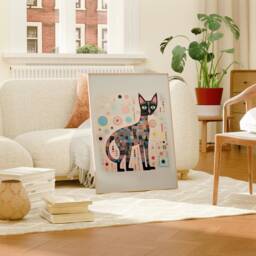Fantasy Cat Print, Kitten Poster, Siamese Painting Wall Art, Contemporary Digital, Pet Canvas, Retro Printable Gift, Feline Decor - thumbnail 3