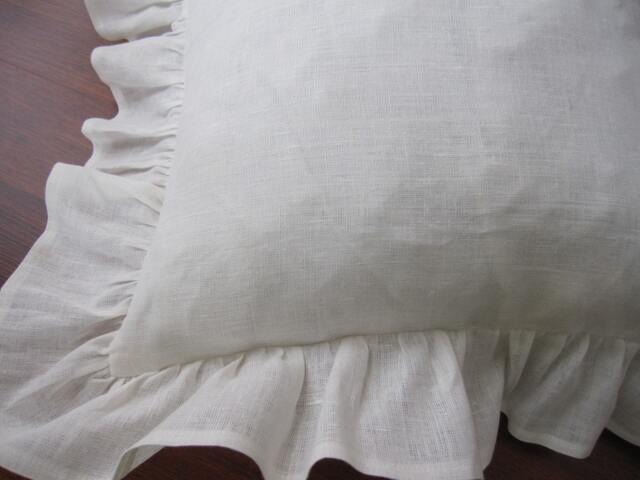 Linen Ruffle Pillow Sham Cover - Shabby Chic Bedding - image 1
