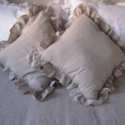 Linen Ruffle Pillow Sham Cover - Shabby Chic Bedding - thumbnail 3