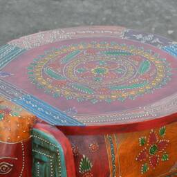 Wooden Elephant Stool - Handmade Hand Painted Side Table, Footstool, Ottoman, Pouffe & Bench Chair For Home Decor - thumbnail 3