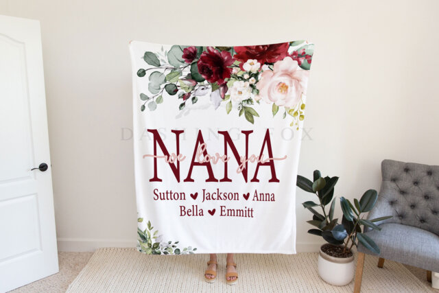 Mom We Love You, Mother's Day Gift, Christmas Present, Floral Style Blanket, Personalized Gift For Grandparent - image 1