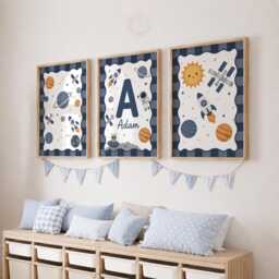 Personalised Nursery Space Prints - Set Of 3 Solar System Wall Art, Boys Bedroom Decor - thumbnail 2