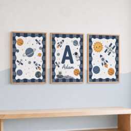 Personalised Nursery Space Prints - Set Of 3 Solar System Wall Art, Boys Bedroom Decor - thumbnail 3