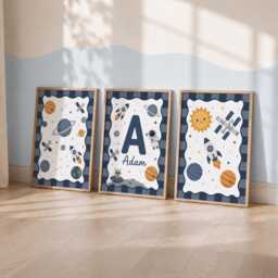 Personalised Nursery Space Prints - Set Of 3 Solar System Wall Art, Boys Bedroom Decor