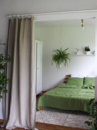 100% Linen Curtain in Natural Grey Of Medium Heavy Softened Europen Flax Linen, Hanging, Flat Panel Curtain - thumbnail 1