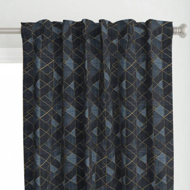 Geometric Curtain Panel - Triangles Bohemain Shapes Navy Nursery Custom Mod Gold Indigo Rotated By Crystal_Walen - image 1