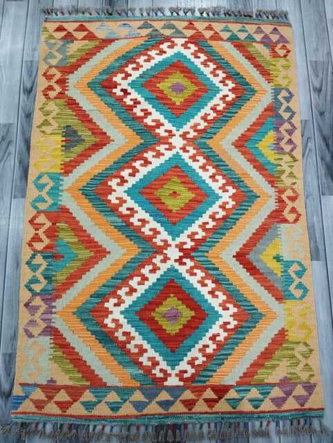 Multicolour Rug, Handmade Artisan Afghan Turkish Scandinavian Navajo Bohemian Flatweave Wool Kilim 148x99 cm - image 1