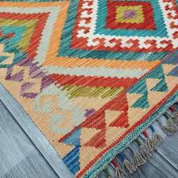 Multicolour Rug, Handmade Artisan Afghan Turkish Scandinavian Navajo Bohemian Flatweave Wool Kilim 148x99 cm - thumbnail 2