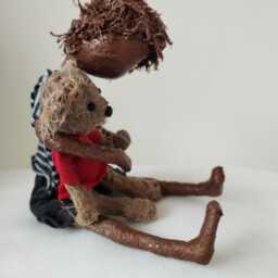Paverpol Boy With Teddy Bear Sculpture Handmade Mixed Media Art. Available - thumbnail 2
