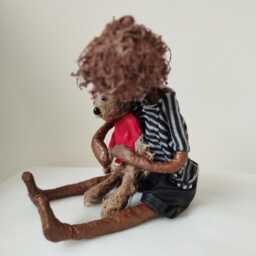 Paverpol Boy With Teddy Bear Sculpture Handmade Mixed Media Art. Available - thumbnail 3
