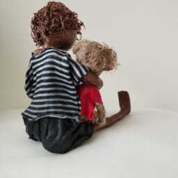 Paverpol Boy With Teddy Bear Sculpture Handmade Mixed Media Art. Available - thumbnail 4