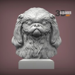 3D Printed Pekingese Bust Pet Memorial Dog Figurine - thumbnail 3