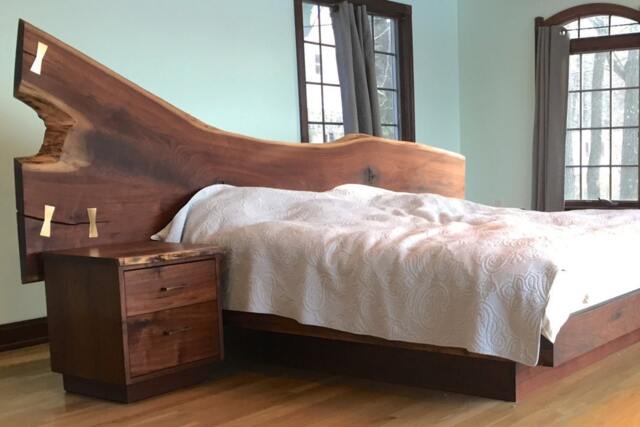 Natural Edge Walnut Bed Set With Solid Bronze Accents - image 1