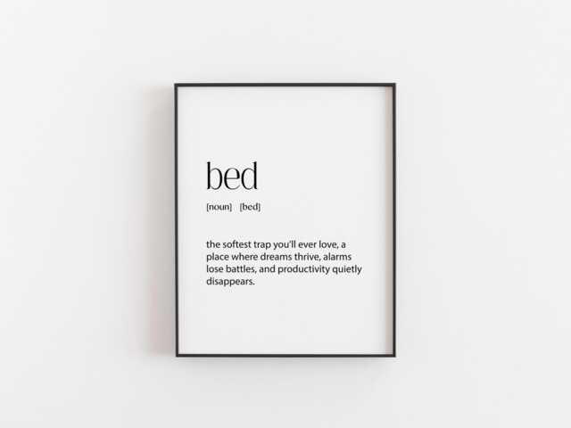 Bed Definition Print - Funny Bedroom Wall Art Minimalist Sleep Quote Cozy Home Decor Modern Dictionary - image 1