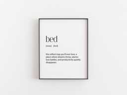 Bed Definition Print - Funny Bedroom Wall Art Minimalist Sleep Quote Cozy Home Decor Modern Dictionary - thumbnail 1