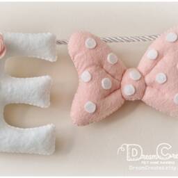 Baby Wall Art, Name Sign, Bows Nursery Decor, Felt Banner, Personalized Gift, Letters, Baby Shower, Garland - thumbnail 3
