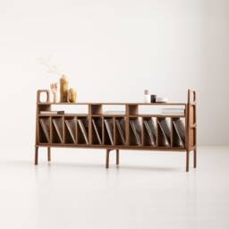 Vinyl Record Sideboard 189 cm, Mid Century Player Stand, Wide Lp Storage Console, Wooden Media Credenza, Handmade Wood