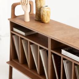 Vinyl Record Sideboard 189 cm, Mid Century Player Stand, Wide Lp Storage Console, Wooden Media Credenza, Handmade Wood - thumbnail 4