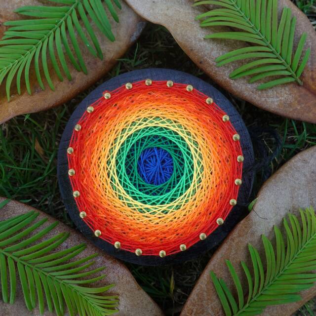 Uv Psychedelic Tiny Rainbow Mandala String Art, 8cm/3 Inches, Handmade Wall Art, 3D, Black Light, Home Decor, Wall Hanging, Yoga, Thread&nails - image 1