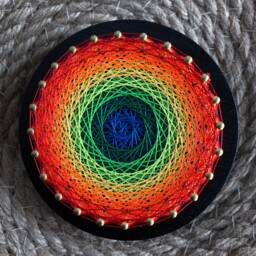 Uv Psychedelic Tiny Rainbow Mandala String Art, 8cm/3 Inches, Handmade Wall Art, 3D, Black Light, Home Decor, Wall Hanging, Yoga, Thread&nails - thumbnail 3
