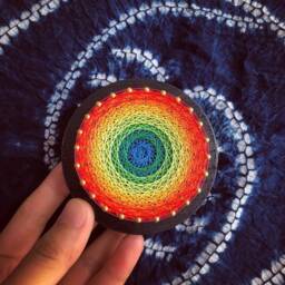 Uv Psychedelic Tiny Rainbow Mandala String Art, 8cm/3 Inches, Handmade Wall Art, 3D, Black Light, Home Decor, Wall Hanging, Yoga, Thread&nails - thumbnail 4