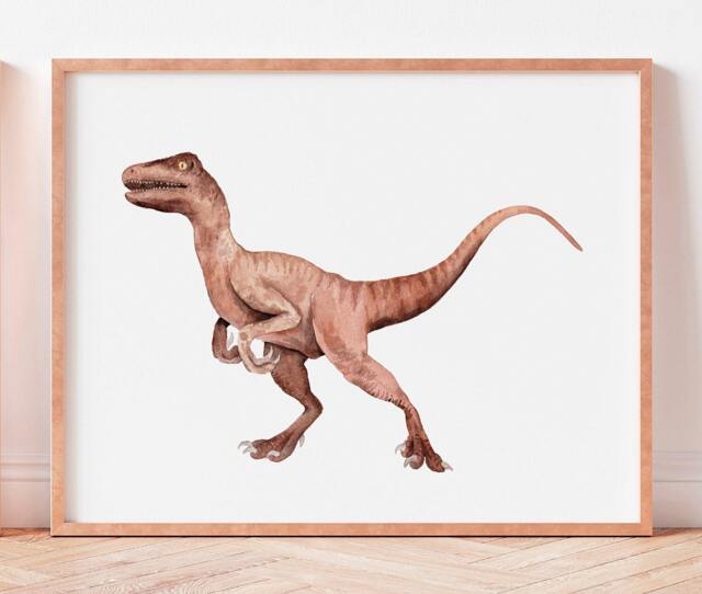 Watercolor Velociraptor Print Dinosaur Nursery Wall Art - image 1