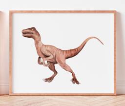 Watercolor Velociraptor Print Dinosaur Nursery Wall Art - thumbnail 1
