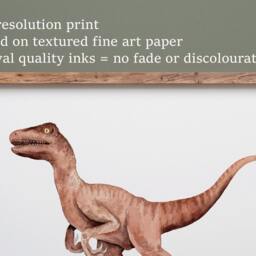 Watercolor Velociraptor Print Dinosaur Nursery Wall Art - thumbnail 3