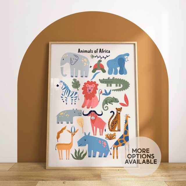 Animals Of Africa Print -- Safari Nursery Print, Decor, Scandi Jungle Bedroom, Unframed - image 1