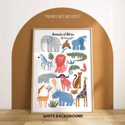 Animals Of Africa Print -- Safari Nursery Print, Decor, Scandi Jungle Bedroom, Unframed - thumbnail 3