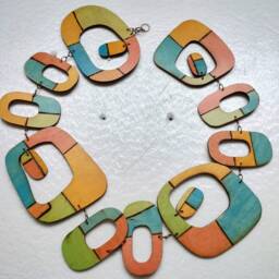 Mid Century Modern Wood Wall Hanging Colorful Plywood Decor - thumbnail 3