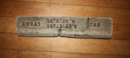 "Handmade Wood Burned Driftwood Sign, Wall Hanging, Home Decor, Message Reads Dubai, Uae, 25 2' 35""N 55 12' 29" - thumbnail 1