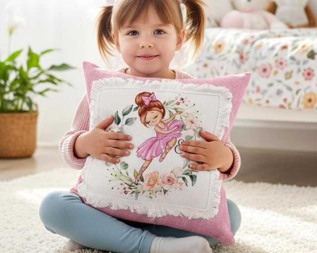 Personalised Dancing Ballerina Linen Cushion - Custom Name Gift For Girls, Dance Lovers, Bedroom Decor - image 1