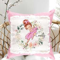Personalised Dancing Ballerina Linen Cushion - Custom Name Gift For Girls, Dance Lovers, Bedroom Decor - thumbnail 3