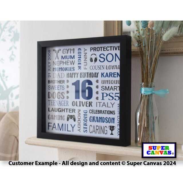 Happy 16Th Birthday Personalised Daughter Son Sister Brother Best Friend Grandson Granddaughter Handmade Framed Word Art Print Gift - image 1