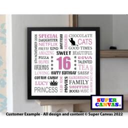 Happy 16Th Birthday Personalised Daughter Son Sister Brother Best Friend Grandson Granddaughter Handmade Framed Word Art Print Gift - thumbnail 4