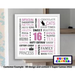 Happy 16Th Birthday Personalised Daughter Son Sister Brother Best Friend Grandson Granddaughter Handmade Framed Word Art Print Gift - thumbnail 2