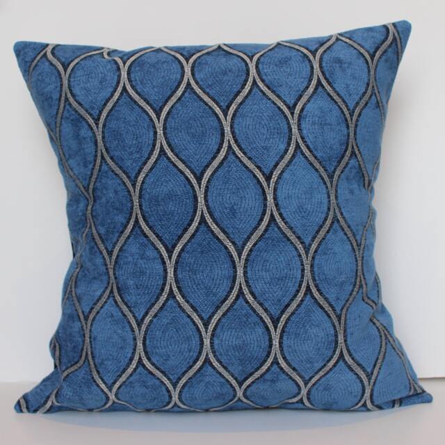 New 18x18 Inch Designer Handmade Pillow Case. Dusty Blue, Pewter & Black Fabric