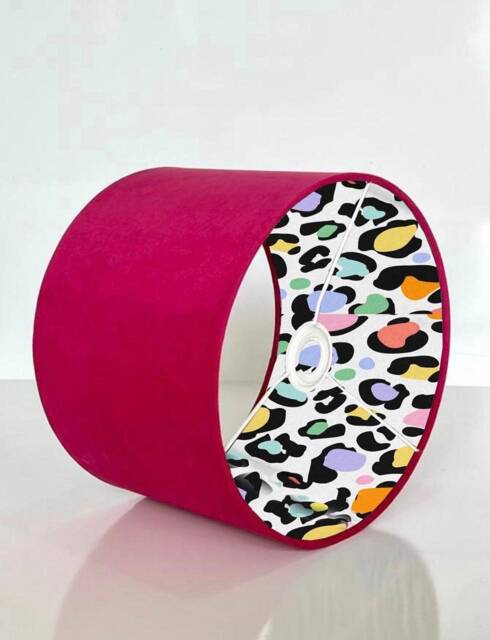 New Luxury Hq Double Sided Hot Pink Velvet & Rainbow Leopard Print Combination Drum Lamp Shade Pendant Light Multi Sizes - image 1