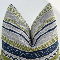 Boho Textured Cotton Pillow Cover, Blue Green Stripes, Euro Sham - thumbnail 3