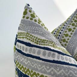 Boho Textured Cotton Pillow Cover, Blue Green Stripes, Euro Sham - thumbnail 2
