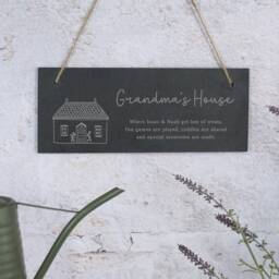 Grandma's House Sign, Personalised Wall Hanging Slate Plaque, Mother's Day Gift For Grandmas Bungalow Home Decor Nanna's Memories - thumbnail 2