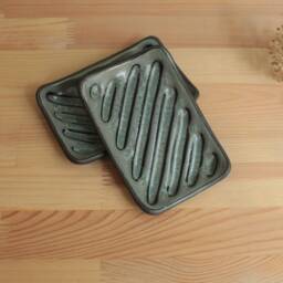 Colored Handmade Ceramic Soap Dish, Stoneware Black & White Soap Tray - thumbnail 4