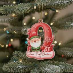 Personalised Christmas Ornament - Custom Name & Initial Acrylic Decoration With Elf & Gifts, Kids Keepsake 2025 - thumbnail 1