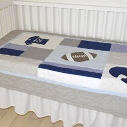 Football Blanket, Baby Boy Sports Crib Bedding, Gray Blue Comforter, Nursery - thumbnail 3