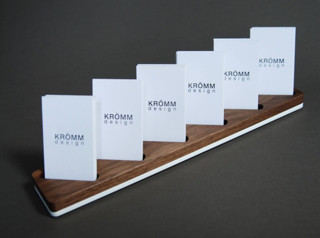 Walnut & Acrylic Business Card Holder - Vertical Display Stand - image 1